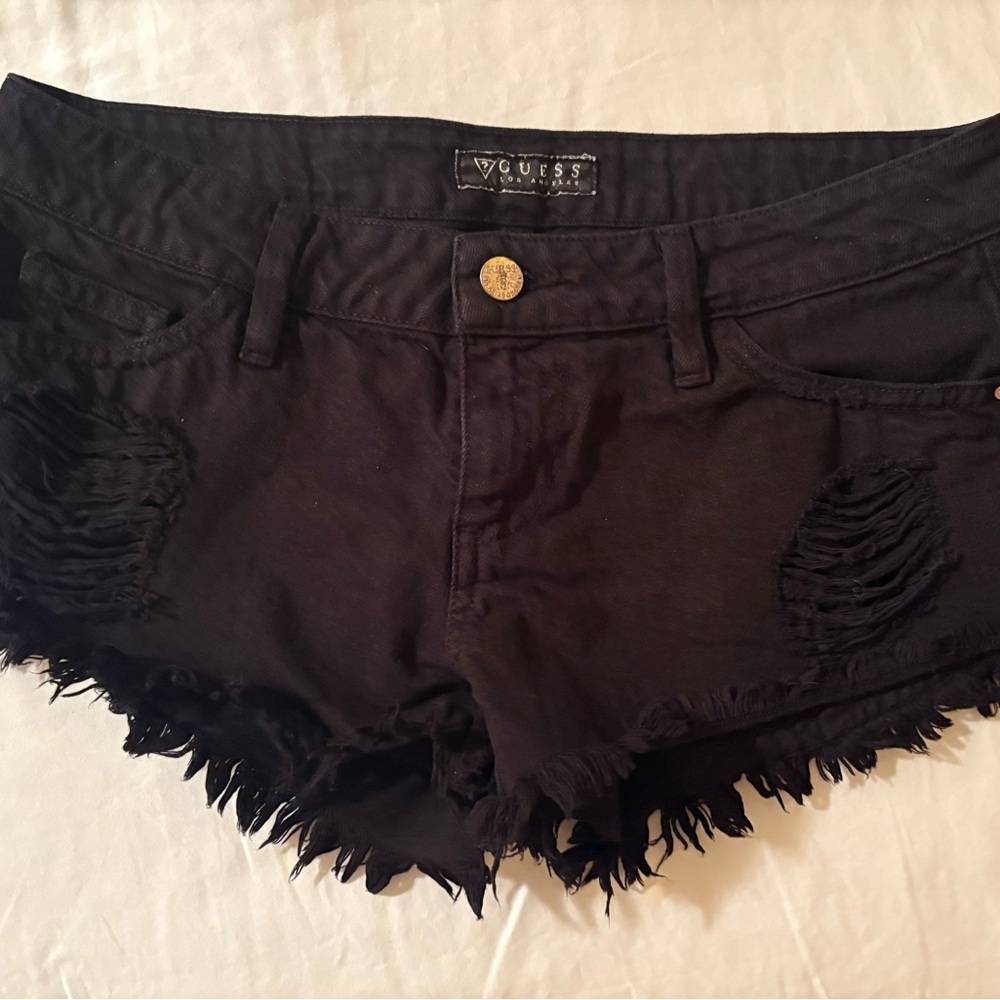 Guess Black Frayed Jean Shorts